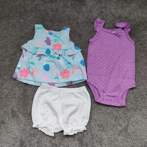Carter’s 3pc Baby Girl Set Floral Top Polka Dot Bodysuit 6M